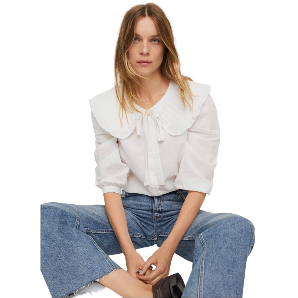 Mango NWT White Babydoll Collar Blouse XS 2